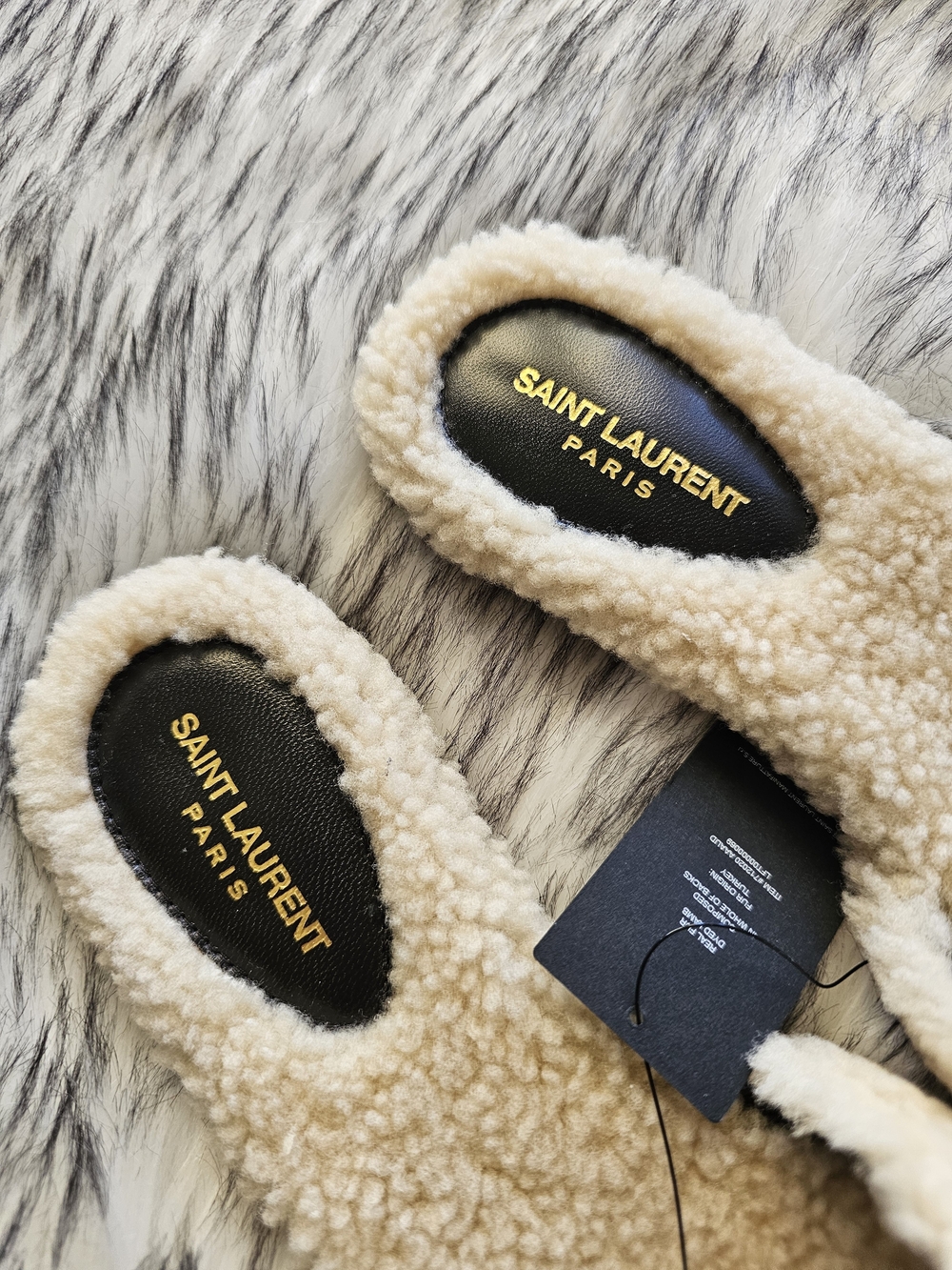 Saint Laurent Shearling Tribute Sandals - Picture 2 of 4